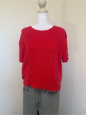Vintage GAP Red Cable-Knit Short Sleeve Sweater Top